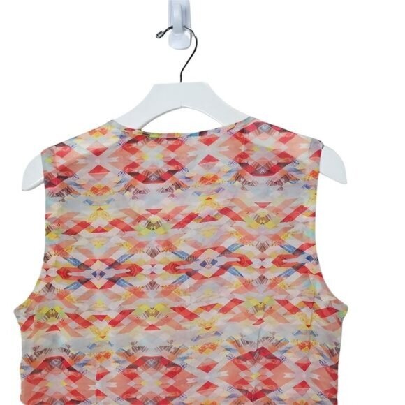 CABI Womens Blouse Medium Sheer Tunic Aztec Tribal Native Print‎ Orange Pink - Picture 8 of 12